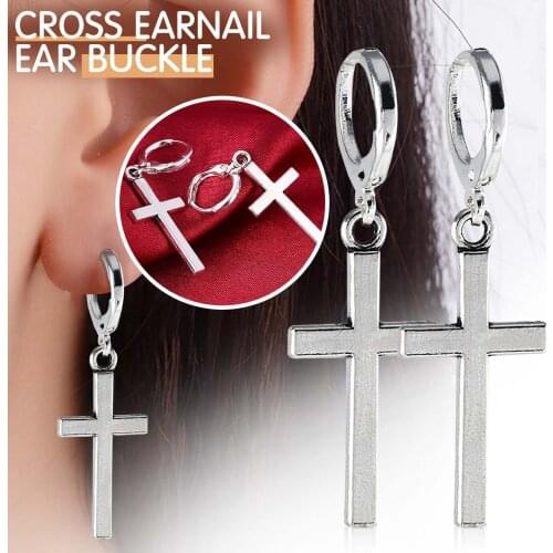 Earrings Non-pierced Clip On Cross Dangle Hoop Earrings Set Stainless Steel No Piercing Earrings Woman Gifts 2021 New Arrival