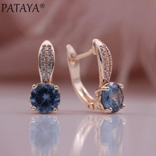 PATAYA New Gradient Earrings Round Natural Zircon Dangle Earrings 585 Rose Gold Luxury Fine Wedding Cute Women Fashion Jewelry
