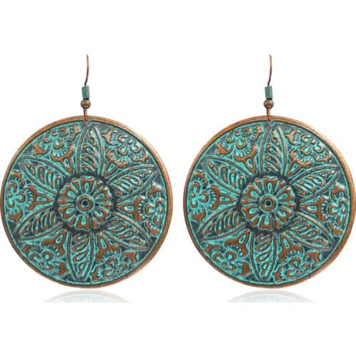 Big round six-page flower bronze sculpture for all people ethnic boho fashion leisure holiday earrings