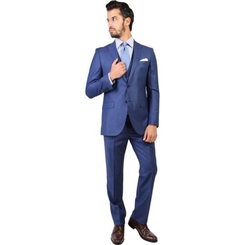 Custom Made 2016 Groom Tuxedo Blue Groomsmen Peak Lapel Wedding/Dinner Suits Best Man Bridegroom (Jacket+Pants+Tie+Vest)B343