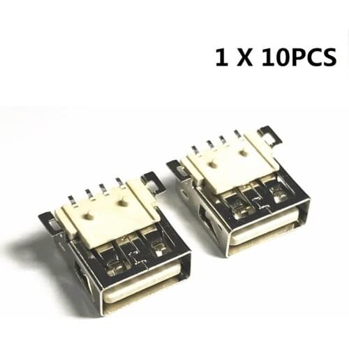 Standard USB Type A port, 10 pcs, solder socket, PCB connector, 4-pin SMT type USB-A