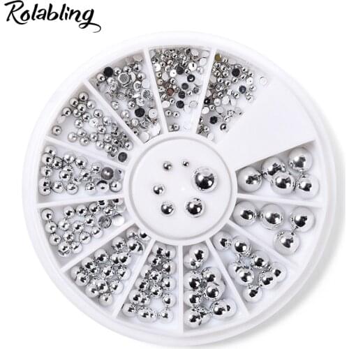 Nail Art Rhinestone Silver Round Beads Nail Art Decorations UV Gel Nail Art Rhinestones for DIY manicure Tips Decoration Tool