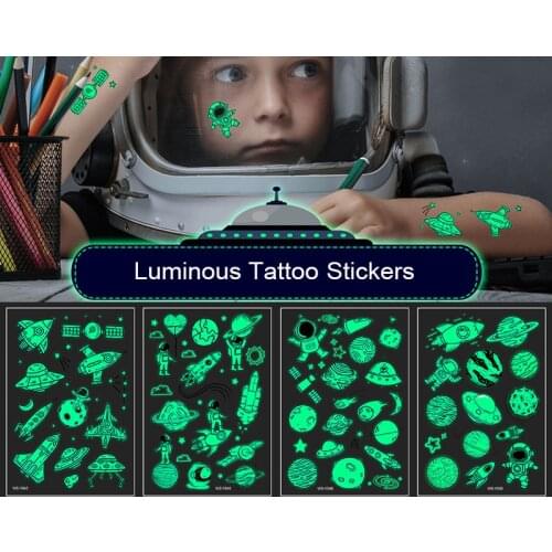 Luminous Tattoo Stickers for Children Body Art Space Cartoon Temporary Kid Glow Paste on Face Arm Leg Fake Tattoos Sticker