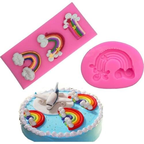 Three Rainbow Cooking Tools Decoration Silicone Mould Fondant Sugar Bow Craft Molds Diy Cake Decorating