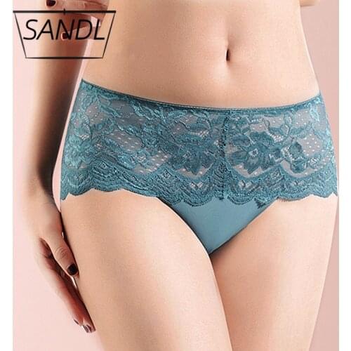 SANDL Womens Panties Sexy Lace Underwear Panty Mid-Waist Hollow Out Briefs Female Lithe Underpants Seamless Elasticity Lingerie