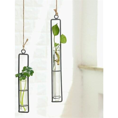 Creative Iron Wall Hanging Flower Pots Mini Flowerpot Garden Glass Hydroponics Transparent Hanging Flower Bottle Home Room Decor