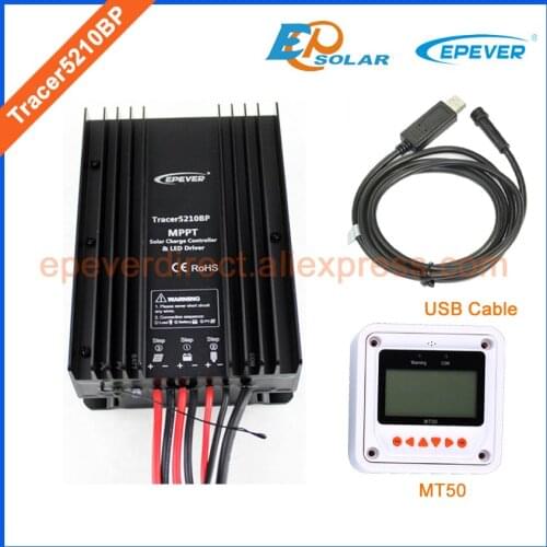 Tracer mppt solar charger 24V 12V battery automatic work EPEVER Tracer5210BP 20A 20amps MT50 meter and USB communication cable