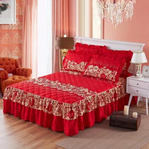 30 Bed Skirt Double Lace Bed Skirt Bedspread Polyester Bed Sheet for Wedding Housewarming Gift Bed Cover with Elastic Band