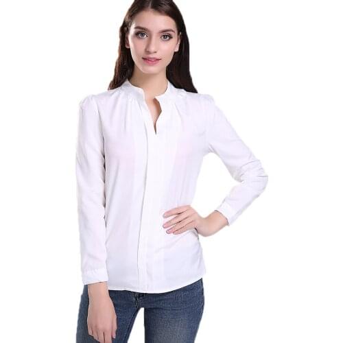 New Summer Women V-Neck Chiffon Blouse Long Sleeve Solid Color Shirts Loose Type Casual Tops High Quality