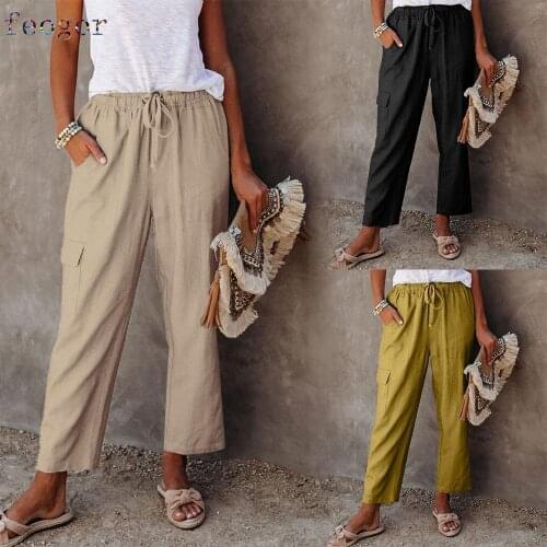 FEOGOR 2021 autumn and winter new high-waist lace-up cropped trousers multi-pocket straight leg pants 2021 new womens pants