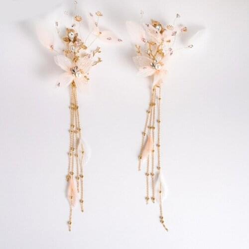 2pcs Elegant Fashion Korean Version Of White Pink Left And Right Butterfly Female Hairpin Side Clip Headwear Hair Accessories