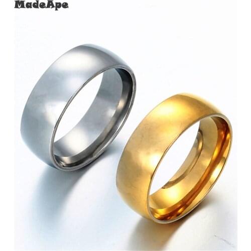 MadApe 8mm 316L Stainless Steel Shiny Polished Ring Women Men Fashion Jewelry Wedding Engagement Band Rings Gold Silver Color