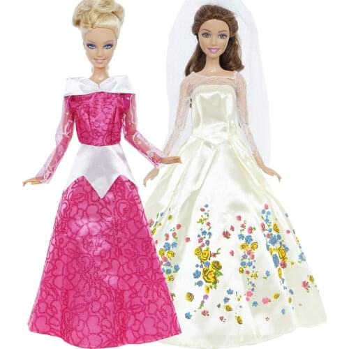 2 Pcs/Set Classic Fairy Tale Princess Dress Wedding Party Gown Cosplay Outfit Clothes for Barbie Doll Baby Girl Accessories Toy
