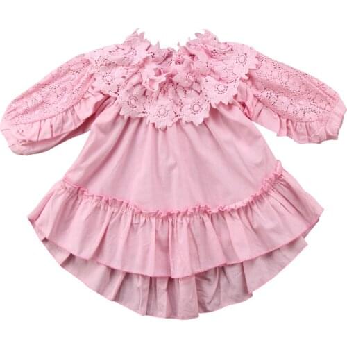 2018 Summer Kids Baby Girls Dress Off Shoulder Pageant Princess Lace Party Dress Sundress Size 2-6T