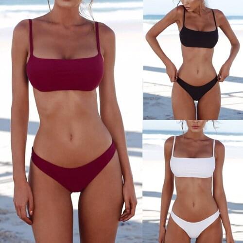2020 Summer Women Solid Bikini Set Push-up UnPadded Bra Swimsuit Swimwear Bather Suit Swimming Suit biquini#1130y25