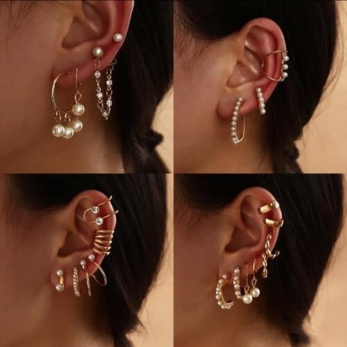 3/8 Piece Fashion Pearl Earring Set for Women Gold color Earing Circle Geometric Vintage Stud Earring Women Men Jewelry 2021