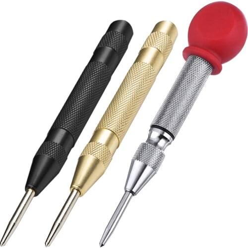 3 Pcs Automatic Center Punch Tool 5 Inch Spring Loaded Crushing Hand Tool With Cushion Cap And Adjustable Impact