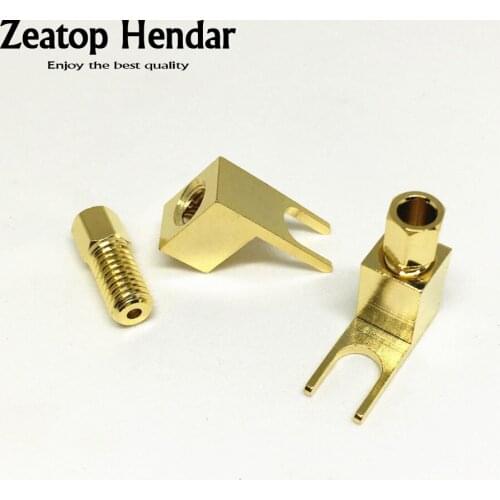4Pcs Brass Right Angle Gold Terminal Spade Fork For 4MM Banana plug Mcintosh Amp Eico tube Adapter