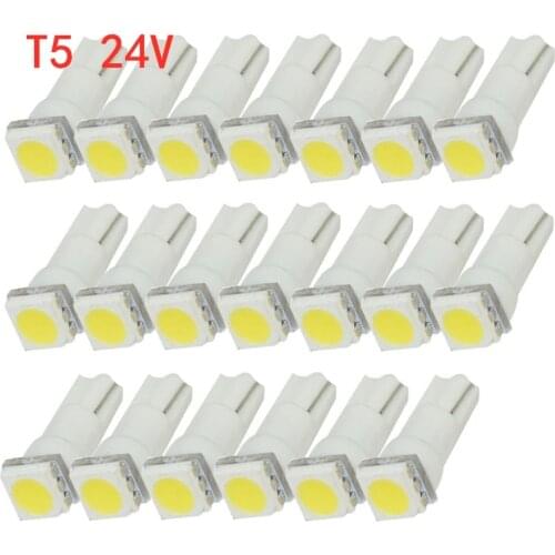 20Pcs White T5 5050 1SMD 24V Wedge Dashboard LED Lights Bulbs Car Lnstrument Lndicator AC Lamp Auto Lnterior Accessories 73 74