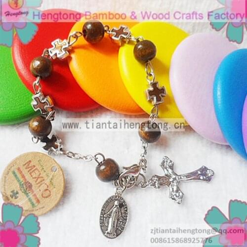 Free shipping 8mm wooden bead bracelet, religious bracelet, alloy cross bracelet, rosary bangle