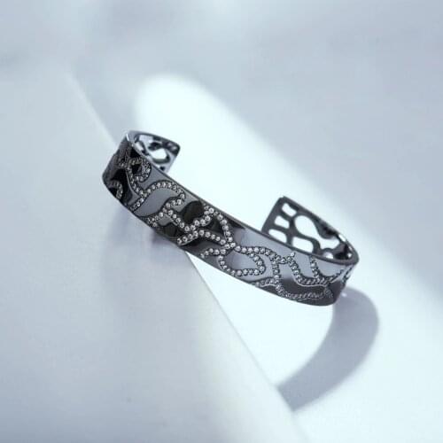 Luxury High Quality Bangle Bracelet For Women Black Color Aaa Cubic Zircon Jewelry 2021 Bracelets Bangles Pulseras Zk30