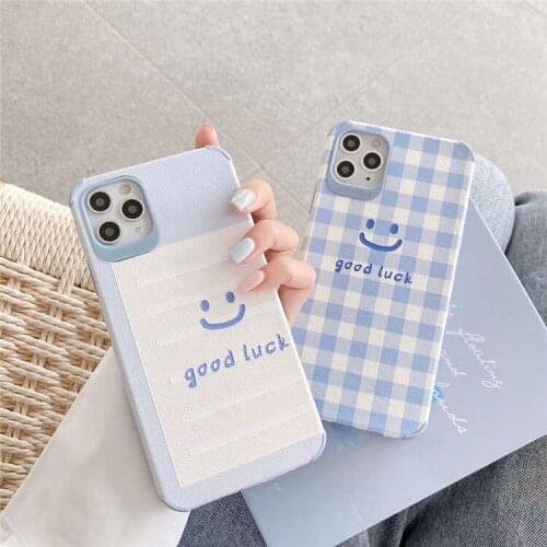 Cute Art Letter Grid Smiley Korean Phone Case For iPhone 11Pro Max Xr X Xs max SE 2020 7 8 Plus 12mini Cases Soft Silicone Cover