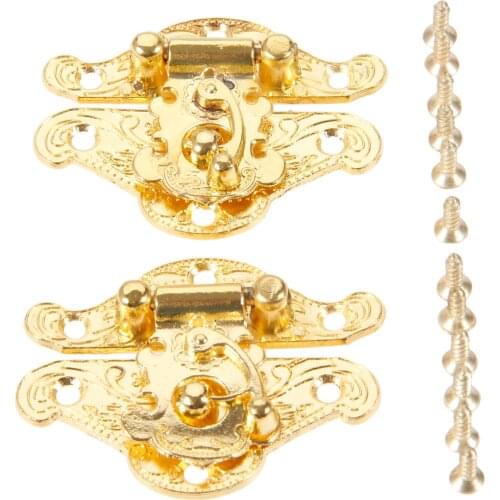 2Pcs Gold Wooden Case Hasp Vintage Decorative Jewelry Gift Box Suitcase Hasp Latch Hook Furniture Buckle Clasp Lock 38*49mm
