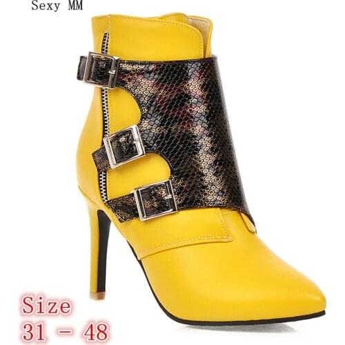 Spring Autumn High Heels Women Ankle Boots High Heel Shoes Woman Short Boots Small Plus Size 31 32 33-40 41 42 43 44 45 46 47 48