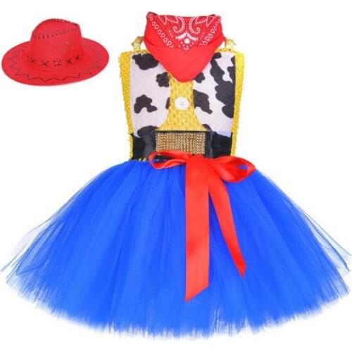 Kids Halloween Jessie Costume Cowboy Cowgirl Girls Tutu Dress With Hat Scarf Set For Girl Fancy Tulle Girl Birthday Party Dress