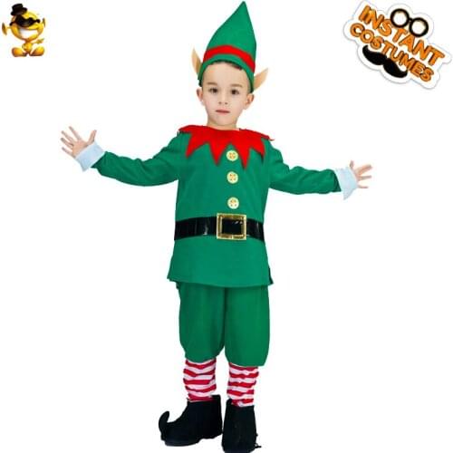 New Style Kids Elf Costume Little Boy Cute Green Elf Suit Carnival Birthday Party Christmas Santa Helper Elf Cute Costume