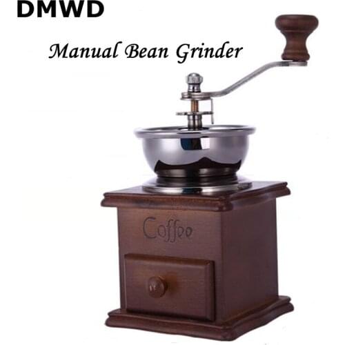 DMWD Manual Coffee Grinder Ceramic Core Vintage Style Burr Grinder Conical Coffee Grinding Machine Drawer Type Log Powder Box