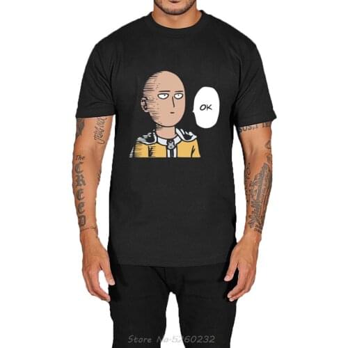 One Punch Man OK Saitama Anime Series Black T-Shirt Size S - 3XL Print T Shirt Men Brand Clothing