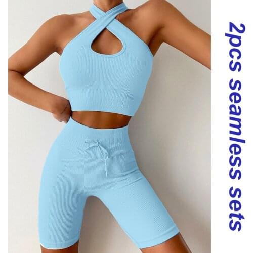 2 Piece Set Workout Clothes for Women Sports Bra and Shorts Set Sports Wear for Women Gym Clothing Athletic Yoga Set