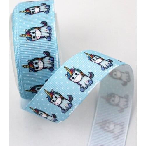9mm/16mm/22mm/25mm/38mm/75mm Blue unicorn print grosgrain ribbon 10/25/50yards DIY gift wrap sewing wedding decor ribbon