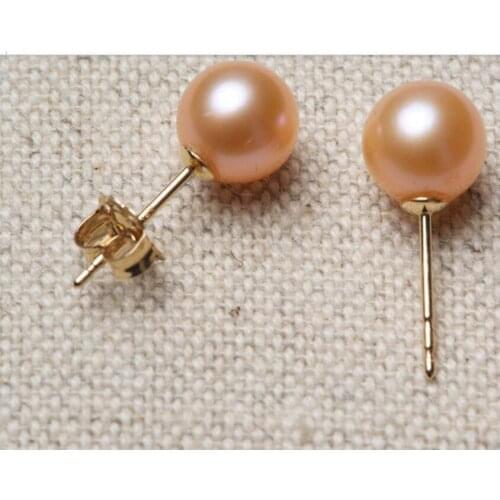 Beautiful a pair 10-11mm AAA south sea round gold pink pearl stud earrings14k