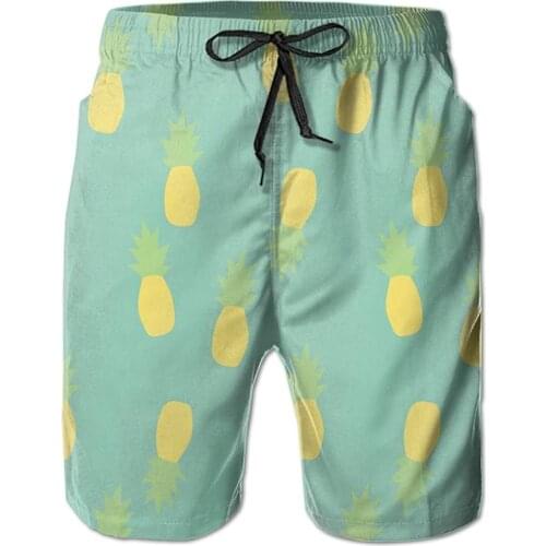 Summer Shorts Men Swim Trunks Pineapple Pattern Board Shorts with Pockets