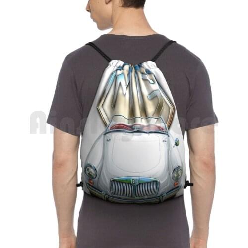 Mga Sports Car Print In White Backpack Drawstring Bag Riding Climbing Gym Bag Mg Mga Sports Car Automotive