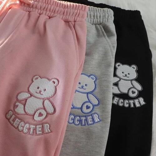 Kawaii Japanese Fashion Bear Embroidery Sweatpants Women Teens Clothes Bottom Pants High Waist Loose Fashion Joggers 2021 Autumn