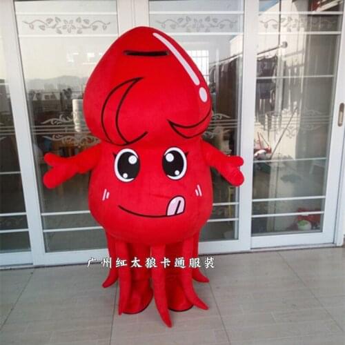 Marine Animal Red Octopus Shark Squid Dolphin Penguin Mascot Costume Mascotte with Small Head Big Body Adult Outfit Suit