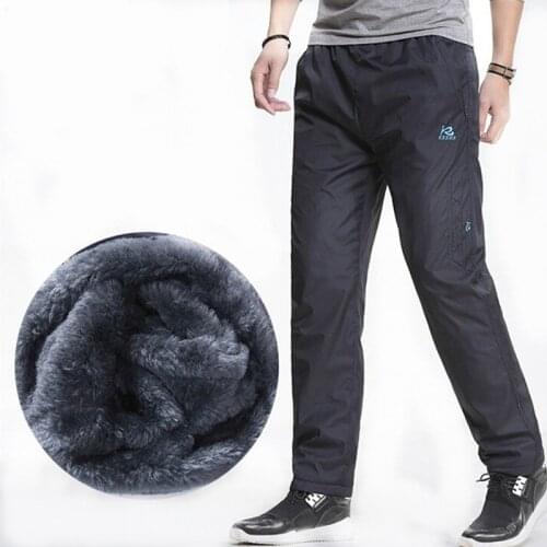 Mens Super Warm Winter Fleece Thicken Mens Casual Pants Heavyweight Mens Trousers Waterproof Slim Fitted Sportswear Sweatpants