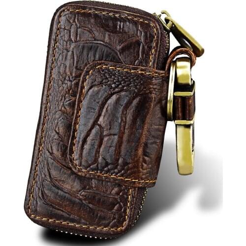 2021 Genuine Leather Mens keychain Coffee color New Car Key case Oil Cowhide Man key pouch Simple Style Hanging Key holder
