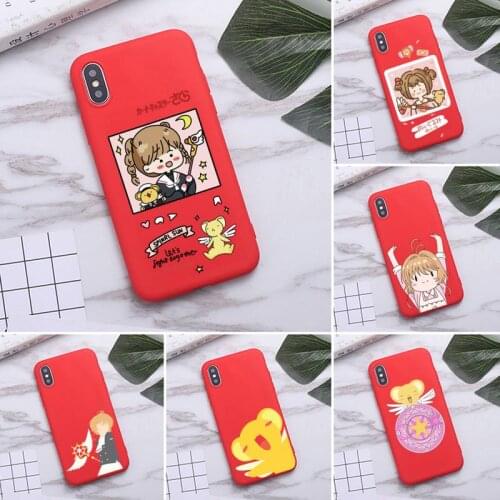 Cute cartoon Cardcaptor Sakura Phone Case For iPhone XS MAX 11 Pro X XR 7 8 6 Plus Candy Color red Soft Silicone Cover
