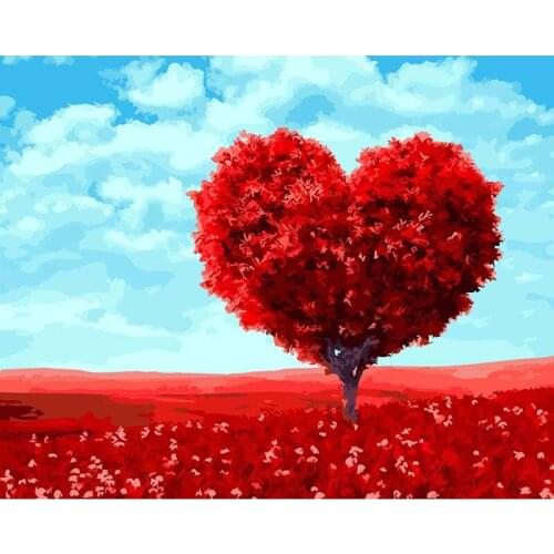 DIY Digital Painting By Numbers Package red love tree oil painting mural Kits Coloring Wall Art Picture Gift frameless