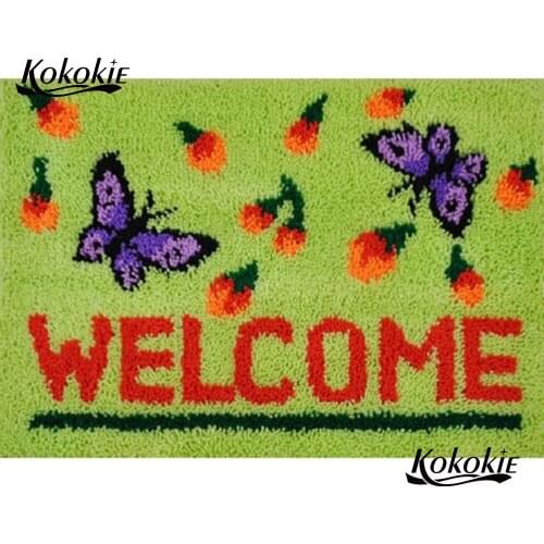 Latch hook kits rug printed canvas accessories welcome needle for carpet embroidery handmade rug latch hook kussen knooppakket
