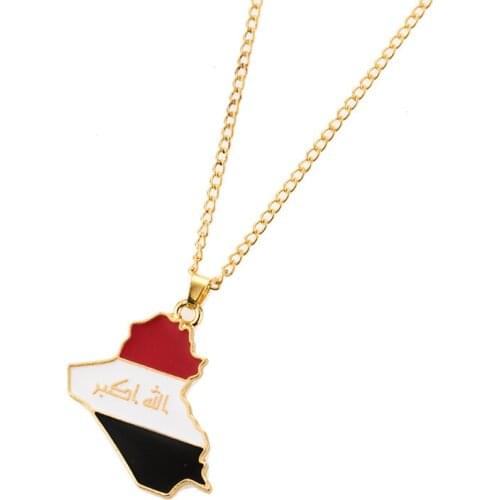 Alloy Country Map Flag Necklace Iraq Map Pendant Necklace for Women Girls Boys Jewelry Accessories -MX8