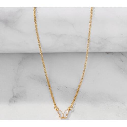 Gold Color Butterfly Pendant Necklace Clavicle Chain Insect Natural Shell Choker Jewelry For Women Accessories
