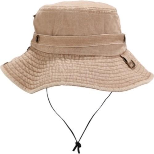 Wide Brim Denim Fisherman Hat With String Washed Cotton Large Brim Fishing Bucket Hat Hiking Camping Beach Sun Hat Men Panama