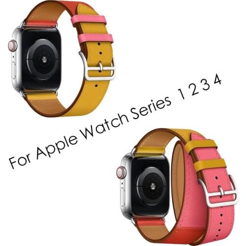 For Apple Watch Series 4 Strap Newest Single/Double Tour Watch Band Genuine Leather Wrist Strap For Apple Watch 1 2 3 Wathcbands