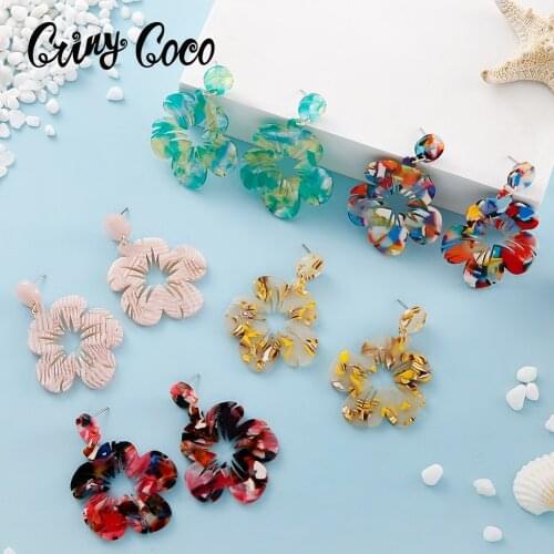 Cring Coco Plumeria Flower Earring Fashion Acrylic Drop Round Earrings Dangle Earing 2021 New Arrivals Popular Gifts for Women