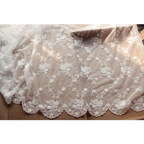 Netting cotton embroidery lace soft nylon allovered tulle fabric white 120cm dress curtain lace